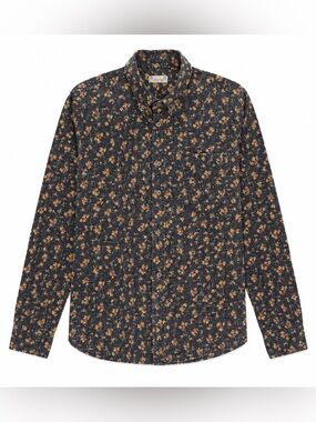 Oxford Lads Floral Corduroy Button Front Shirt Mens Large Vintage Inspired